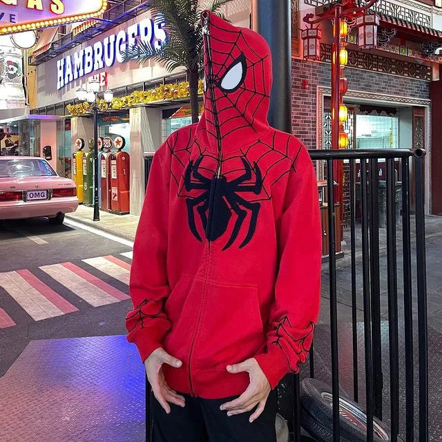 Y2k Men Spider Print Hoodies Women Hip Hop Zipper Long Sleeve Jacket Coats Autumn Winter Harajuku Casual Loose Hooded Sweatshirt - Premium Long-sleeve hoodie from Lizard Vigilante - Just $49.99! Shop now at Lizard Vigilante