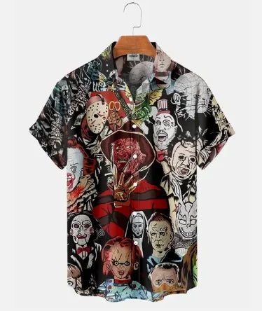 2024 Summer I Love Horror Men's Shirt 3D Printed Horror Pattern Hawaiian Fashion Top Freddy Jigsaw It Jason - Premium  from Lizard Vigilante - Just $21.99! Shop now at Lizard Vigilante