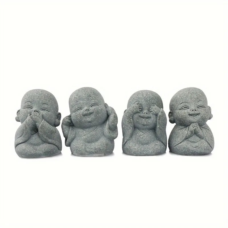 Buddha Stone Statue Little Buddhist Monks Tibetan Buddhism Figurines Zen Garden Ornament Meditation Home Aquarium Decoration