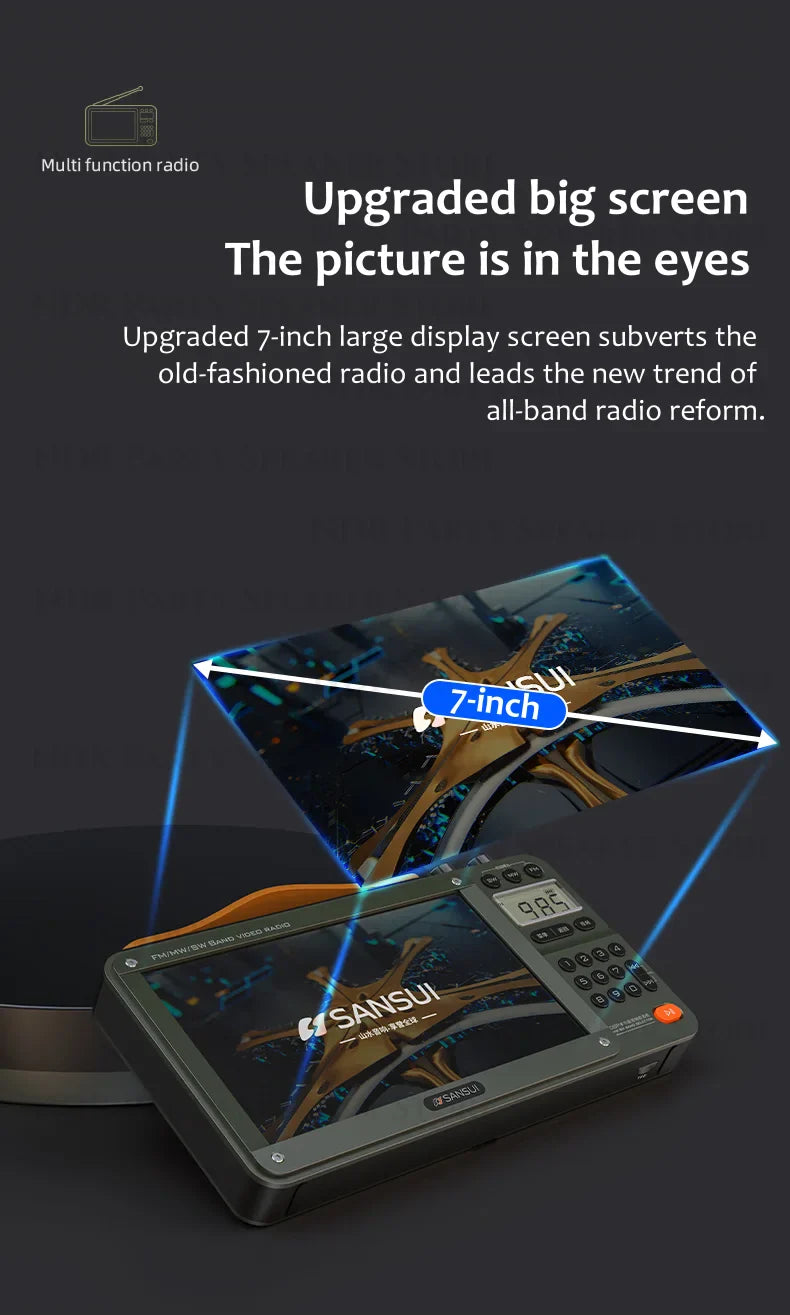 SANSUI Wireless Bluetooth Speakers Home Full-band Radio LED HD Video Player Portable MP4 Walkman Built-in Rechargeable Battery