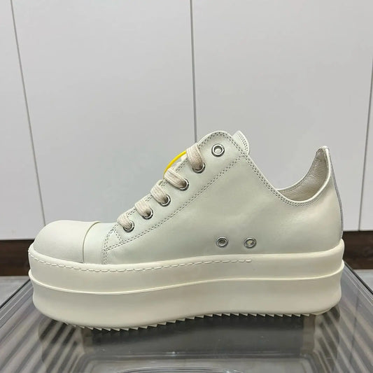 Brand Men Shoe Ricks Low Top Leather Shoes ivory white Women Casual Shoes Luxury Owen 6cm Thick Sole Shoes Sneaker Lace Up shoe - Premium  from Lizard Vigilante - Just $212.99! Shop now at Lizard Vigilante