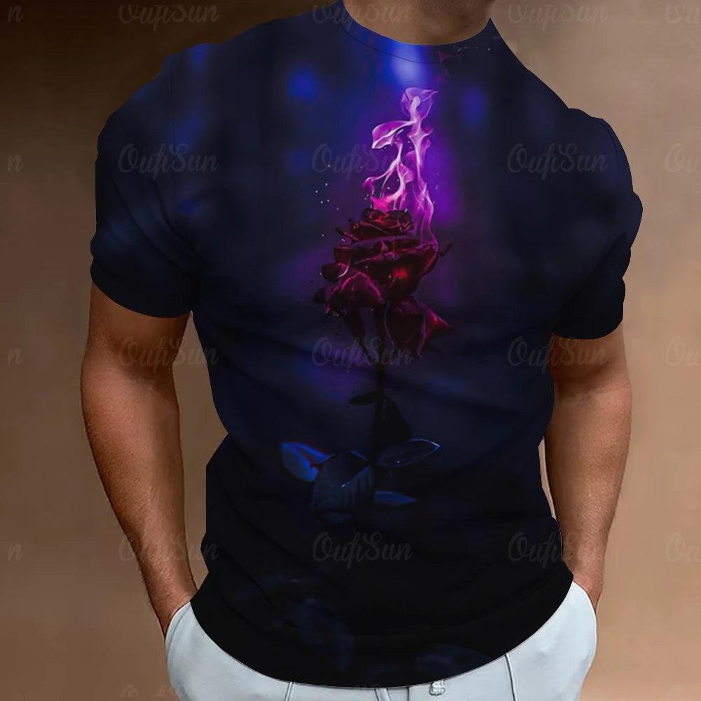 Fashion Men's T-Shirt 3D Flower Print Short Sleeve Tops Street Casual Rose T Shirt Streetwear Oversized Tee Shirt Men Clothing - Premium t-shirt from Lizard Vigilante - Just $23.99! Shop now at Lizard Vigilante