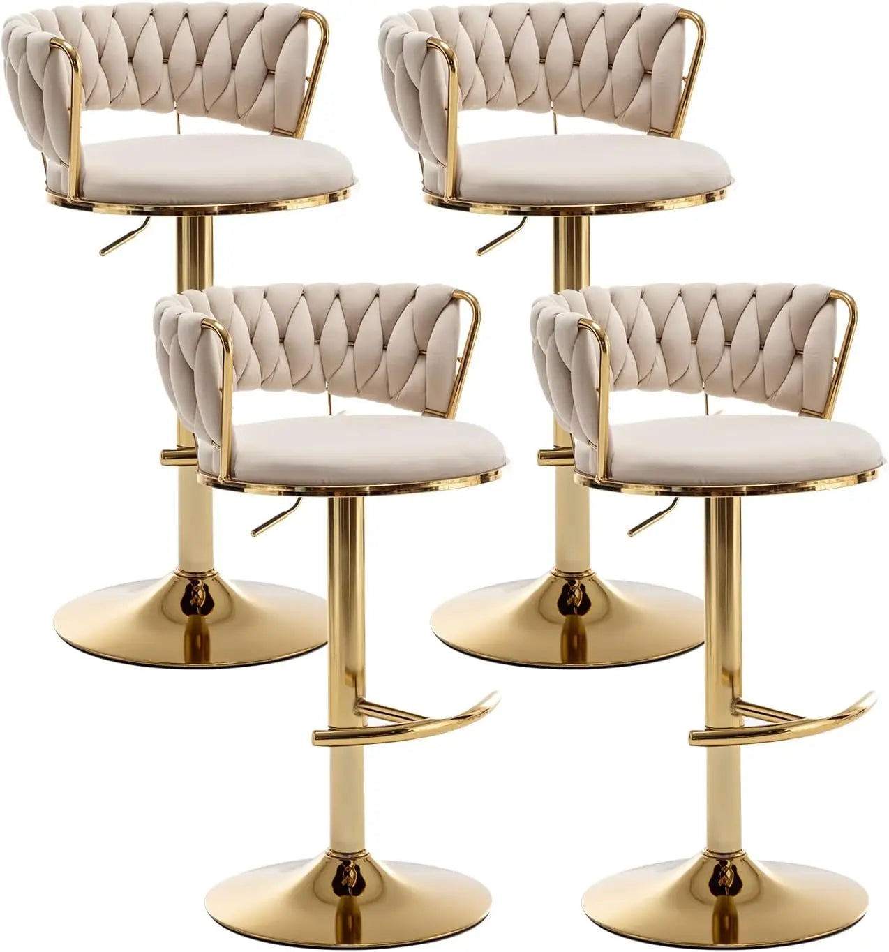 Gold Bar Stools Set of 4 – Adjustable Counter Height Velvet Swivel Stools with Low Backrest - Premium bar stools from Lizard Vigilante - Just $398.88! Shop now at Lizard Vigilante