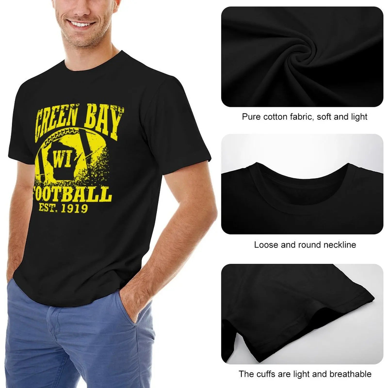 Vintage Green Bay Football Graphic T-Shirt for Men – Casual Retro Style Tee - Premium T-Shirts from Lizard Vigilante - Just $24.88! Shop now at Lizard Vigilante