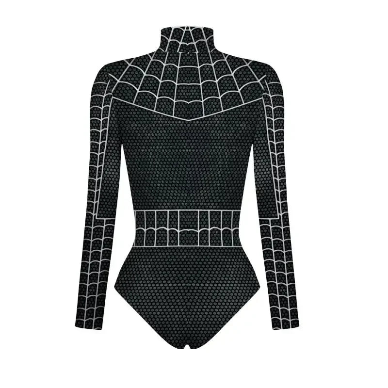 Spider Hero Captain 3D Print Long Sleeve Swim Bodysuit — Unisex Cosplay Jumpsuit For Beach, Pool, Halloween & Carnival