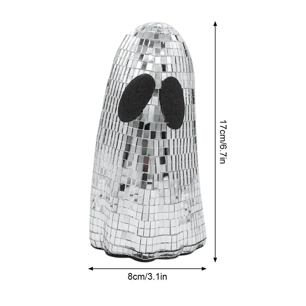 Halloween Disco Ghost Ornament Silver Mosaic Mirror Disco Ghost Tabletop Decor Glitter Spooky Ghost Halloween Tiered Tray Decor
