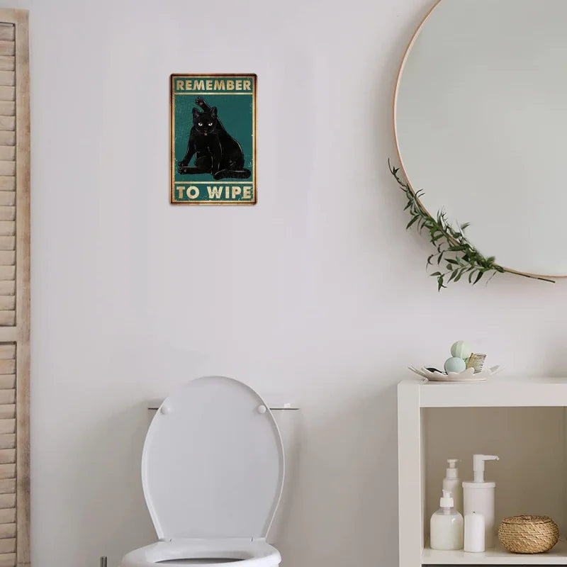 Retro Black Cat Bathroom Sign – "Remember to Clean" Iron Wall Art Decoration - Premium sign from Lizard Vigilante - Just $24.99! Shop now at Lizard Vigilante