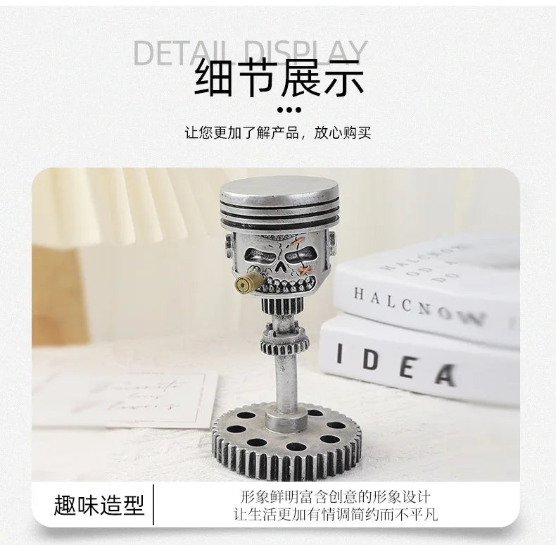 Carved Piston Skull Face Sculpture Resin Skull Artwork Statue Crafts Home and Office Personalised Desktop Decoration Ornaments