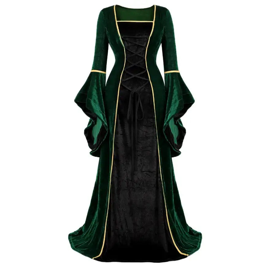 Medieval Renaissance Velvet Long Dress Women Victorian Retro Fancy Gown Halloween Cosplay Costume Plus Size