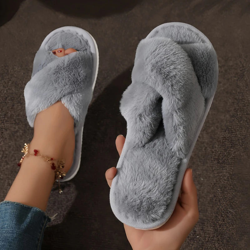 Criss Cross Plush Women’s House Slippers – Fuzzy, Cozy, Stylish Comfort All Winter Long - Premium slippers from Lizard Vigilante - Just $24.88! Shop now at Lizard Vigilante