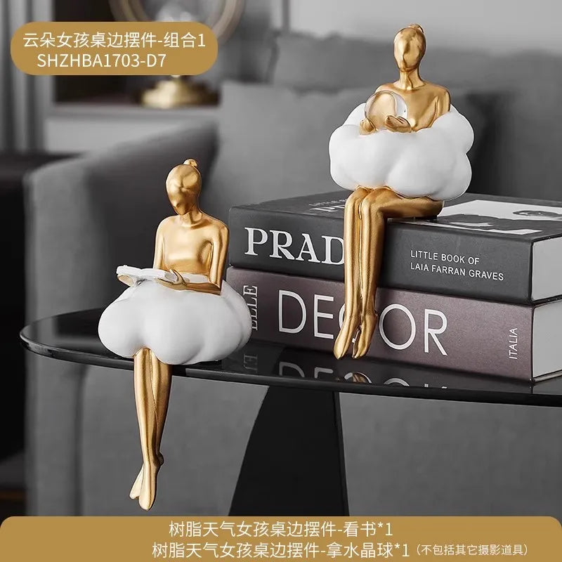 Sitting ballet girl art Golden sculpture Sitting posture ornament home accessories Statuettes Figurines office decor Statues