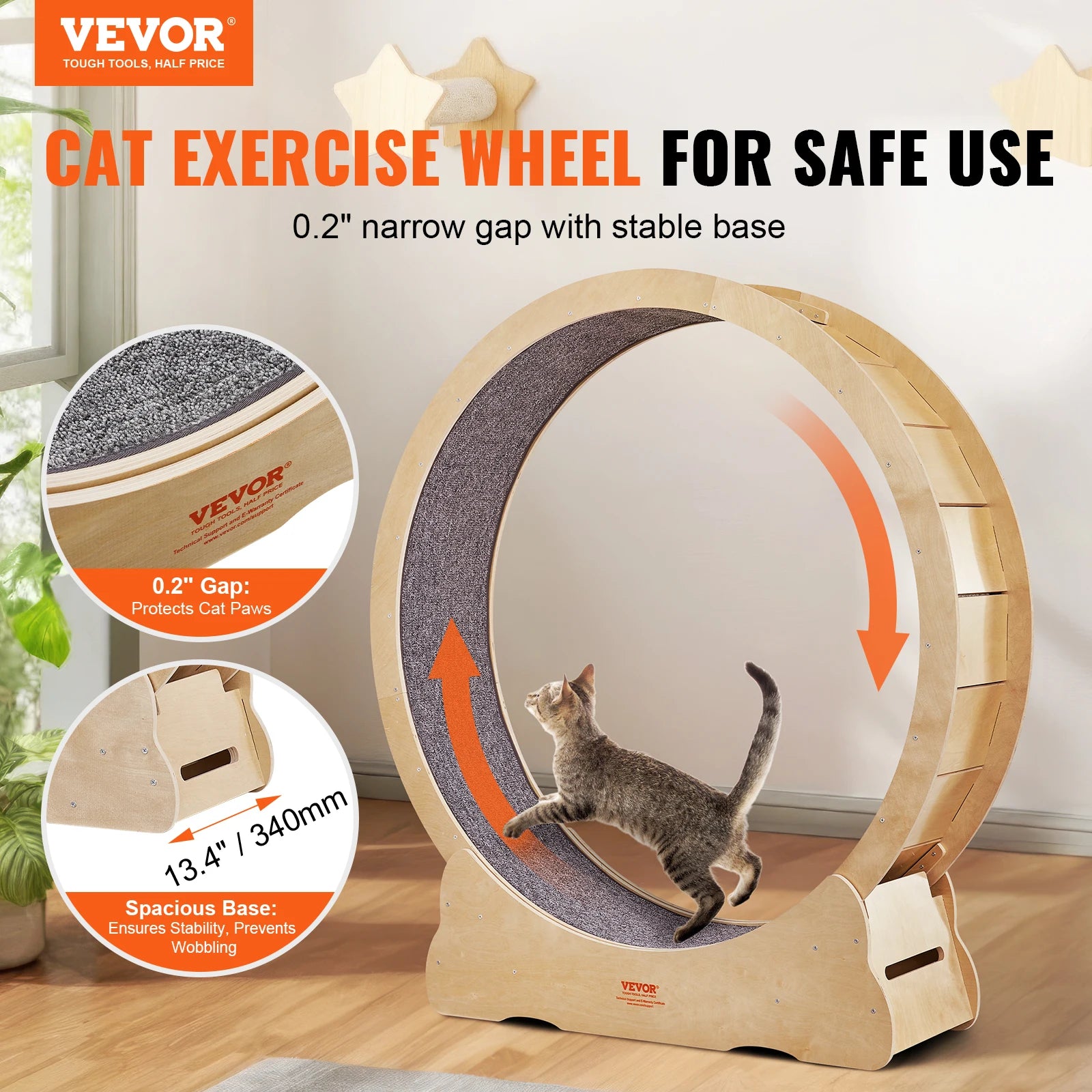 VEVOR Cat Exercise Wheel Natural Wood Silent Running Toy Treadmill Roller Wheel with Detachable Carpet for Most Cats Pet Fitness - Premium  from Lizard Vigilante - Just $184.99! Shop now at Lizard Vigilante