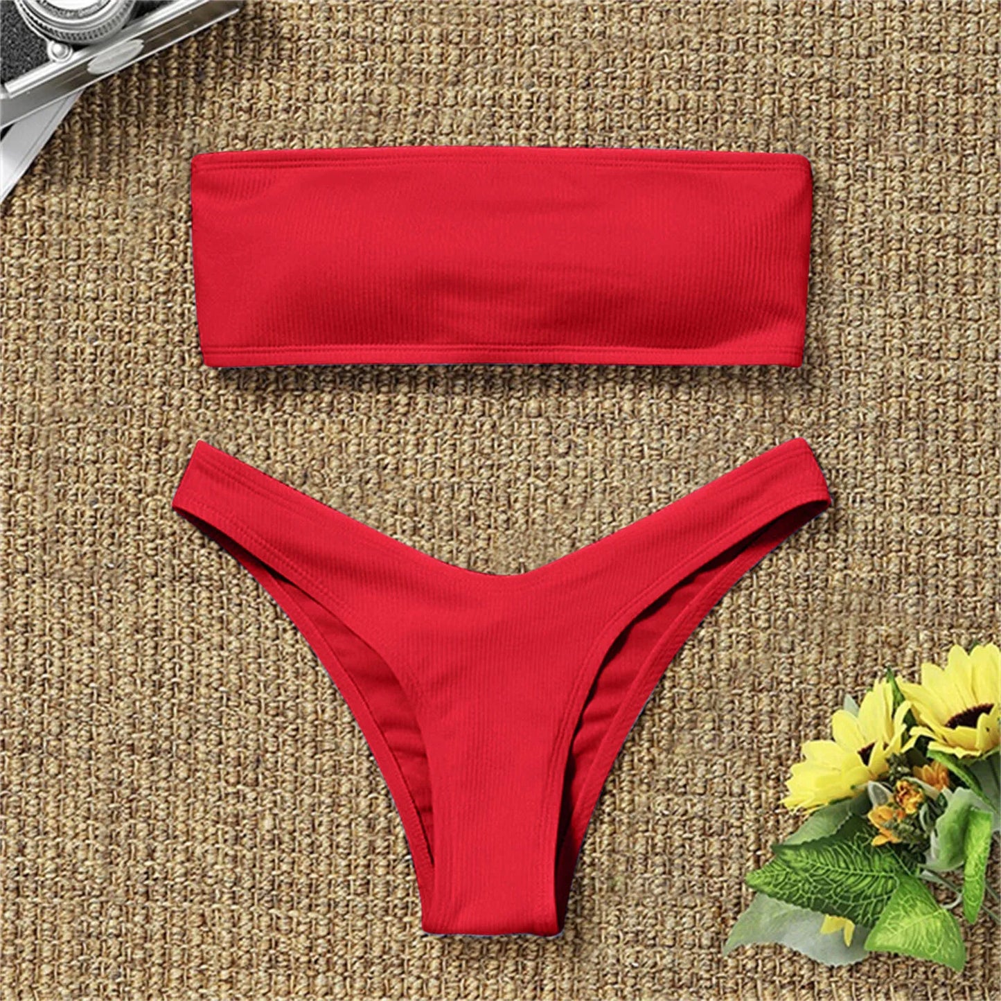 2024 Women’s Sexy High-Waisted Bikini Set – Strapless Boob Tube Top, Brazilian Style Two-Piece Swimsuit, Solid Color Beachwear - Premium bikini from Lizard Vigilante - Just $32.88! Shop now at Lizard Vigilante