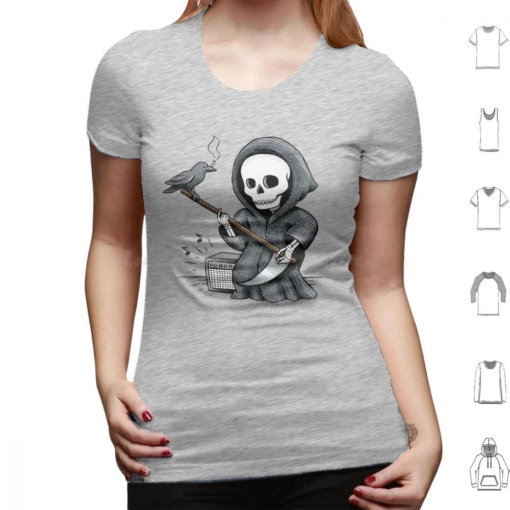 Death Metal T Shirt Cotton Men Women Diy Print Skull Halloween Skeleton Grim Reaper Crow Guitar Music And Roll Metal Band Scary - Lizard Vigilante