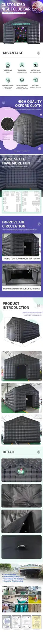 7x5m Disco Light N Fog Machine Black Cube Blow Up Bar Tent Inflatable Nightclub Portable Inflatable Party Tent Free Air Shipping