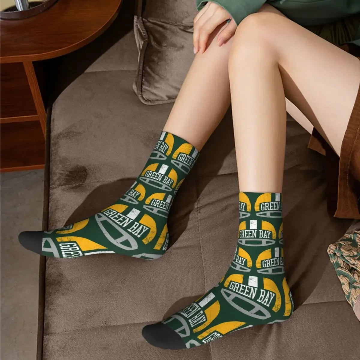 Green Bay Retro Helmet Socks: A Unique and Stylish Statement - Premium socks from Lizard Vigilante - Just $17.99! Shop now at Lizard Vigilante