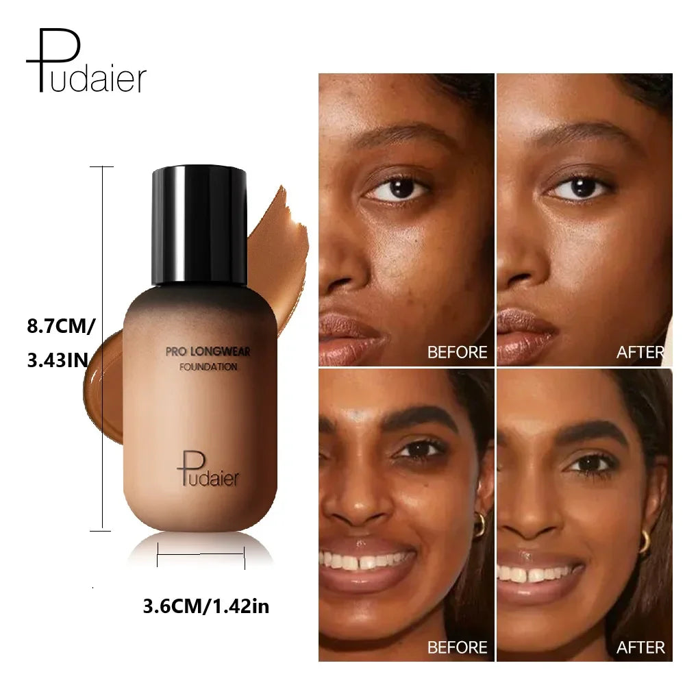 Pudaier Long-Lasting Natural Foundation - Brown Small Bottle, Matte Finish, Non-Sticky, Creamy Texture, Suitable for All Skin Ty