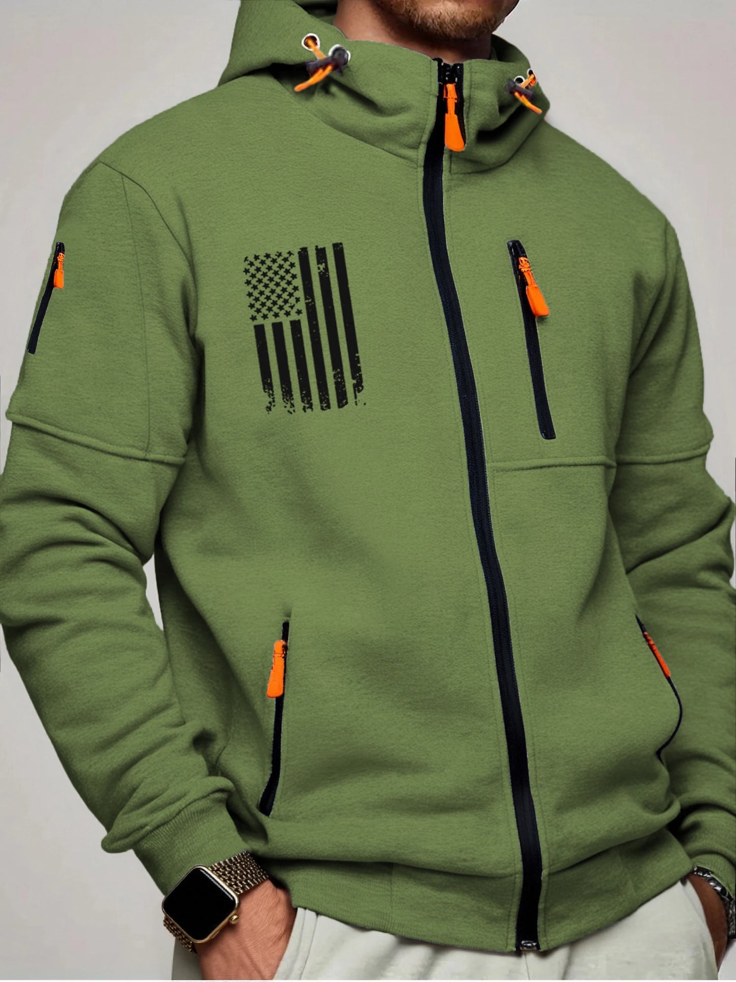 US Flag Zip Up Hoodie Men’s Casual Winter Jacket Adjustable Hood Sweatshirt