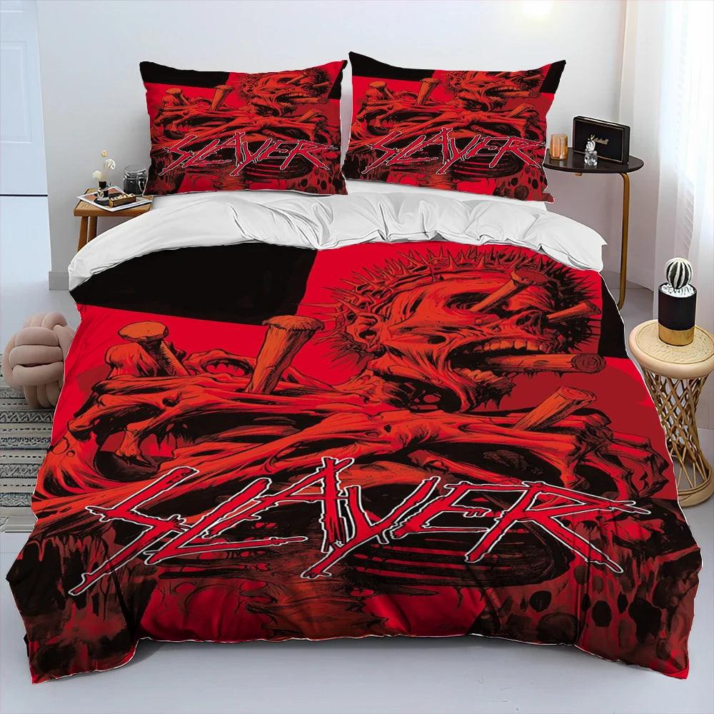 Slayer Show No Mercy Heavy Metal Band Music Comforter Bedding Set, Duvet Cover Bed Quilt Cover Pillowcase,king Queen Size Bedding Set Kids - Lizard Vigilante