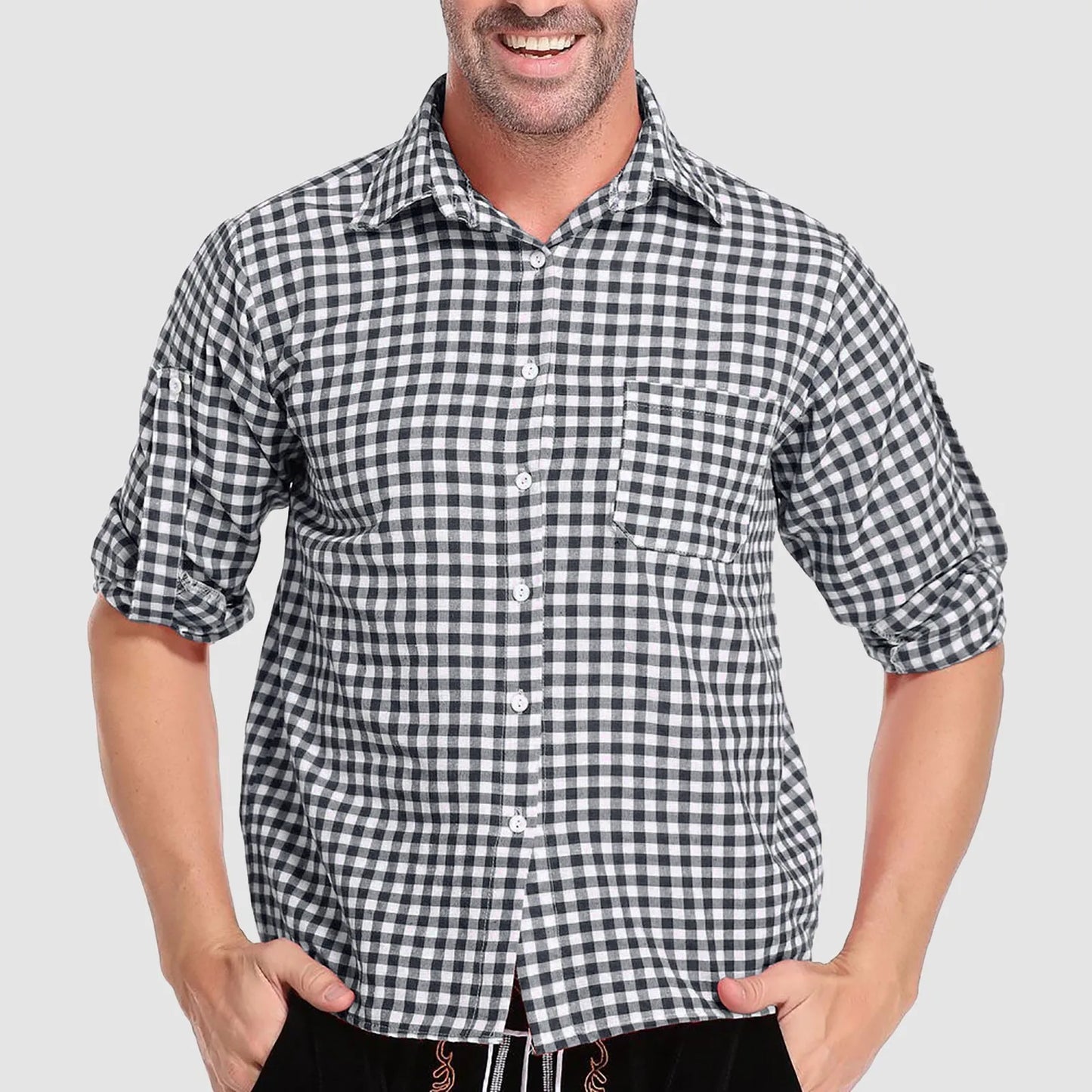 Men’s German Traditional Plaid Shirt – Oktoberfest Casual Beer Shirt with Pockets | Button Down Lapel Long Sleeve Shirt - Premium shirt from Lizard Vigilante - Just $38.88! Shop now at Lizard Vigilante