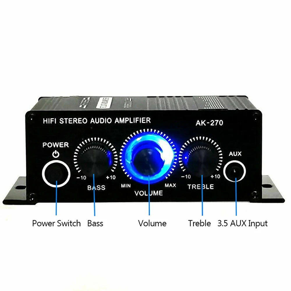 AK170 Mini Digital Power Audio Car Amplifier Blue Light Stereo Audio Amplifier for Home Theater Club Party Music 200W x2 - Premium  from Lizard Vigilante - Just $24.99! Shop now at Lizard Vigilante