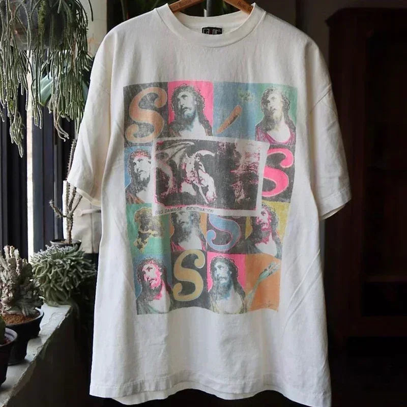 Men Women High Street Vintage Washed Black T-Shirt Top Quality Cototn TEE 3D Cracked Letters Logo Print Saint T Shirt With Tags - Premium  from Lizard Vigilante - Just $64.99! Shop now at Lizard Vigilante