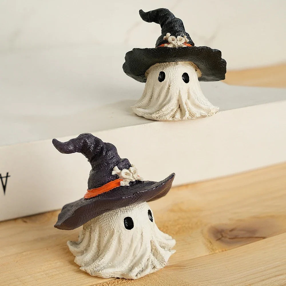 1PC Halloween Horror Hat Ghost Resin Craft Home Decor Scary Ornament Decoration Party Gift Spooky Collectible Art Fairy Garden