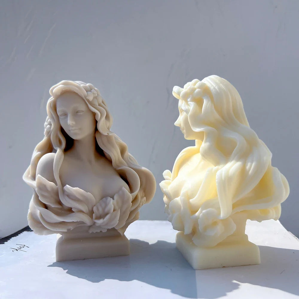 Beautiful Lady Statue Candle Mold Goddess Female Bust Silicone Molds Greek Art Woman Sculpture Soy Wax Tool