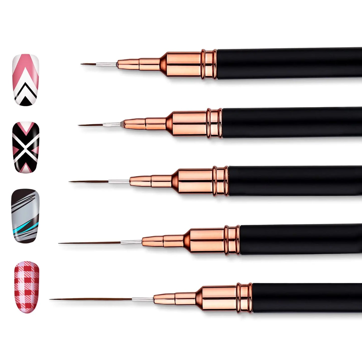 5Pcs Professional Nail Paint Liner Brush Set Small Polish Design Technique Fine Line Stripe Brushes for Nail Art Detailing