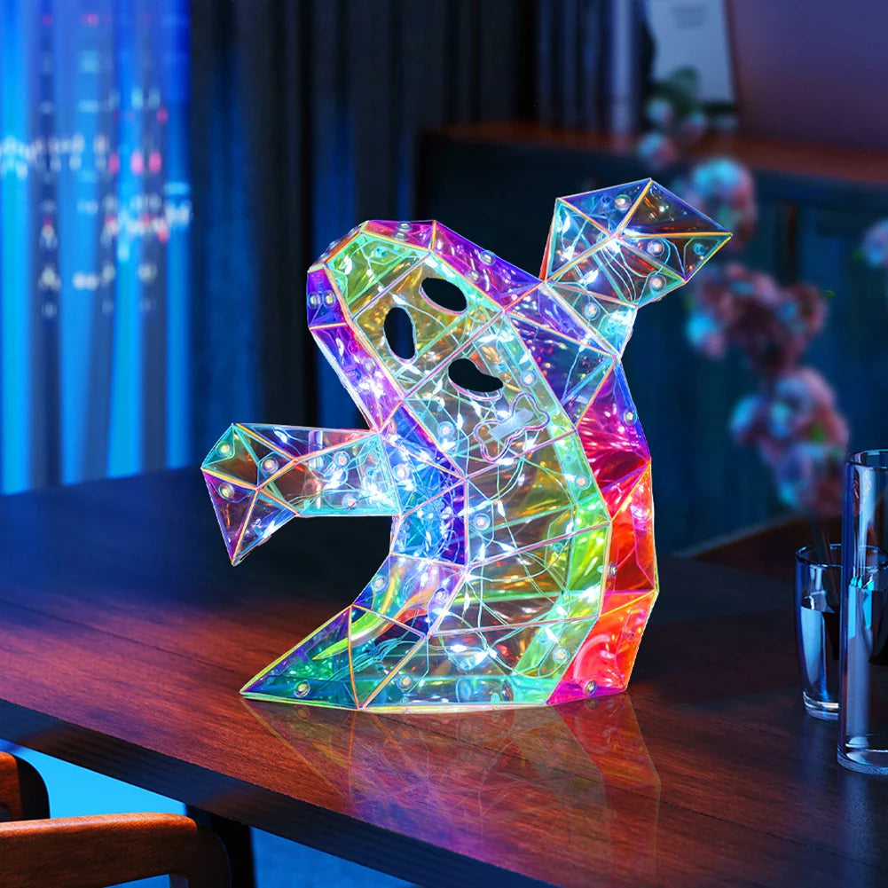 Halloween Gorgeous Shining LED Ghost Lights Decor Prismatic Ghost Iridescent Ghost Lantern Holiday Party Decor Atmosphere Prop