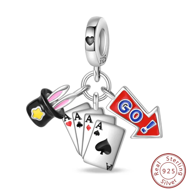 S925 Sterling Silver Princess Golf Hamster Camera Travel Three Piece Set Charms Beads 3mm DIY Fine Jewelry Making