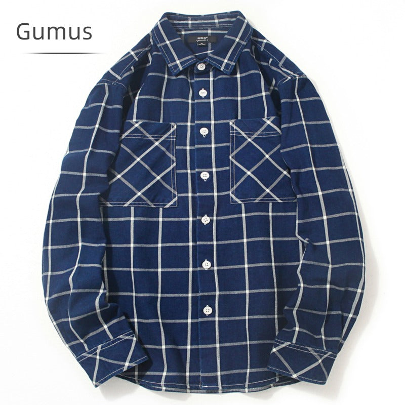 Gemushi Men's Autumn & Winter Flannel Shirt – Casual Long Sleeve Plaid Button-Down - Premium flannel shirt from Lizard Vigilante - Just $48.88! Shop now at Lizard Vigilante