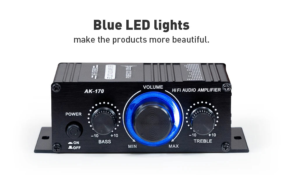 AK170 Mini Digital Power Audio Car Amplifier Blue Light Stereo Audio Amplifier for Home Theater Club Party Music 200W x2 - Premium  from Lizard Vigilante - Just $24.99! Shop now at Lizard Vigilante