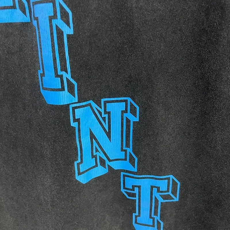 Men Women High Street Vintage Washed Black T-Shirt Top Quality Cototn TEE 3D Cracked Letters Logo Print Saint T Shirt With Tags - Premium  from Lizard Vigilante - Just $64.99! Shop now at Lizard Vigilante
