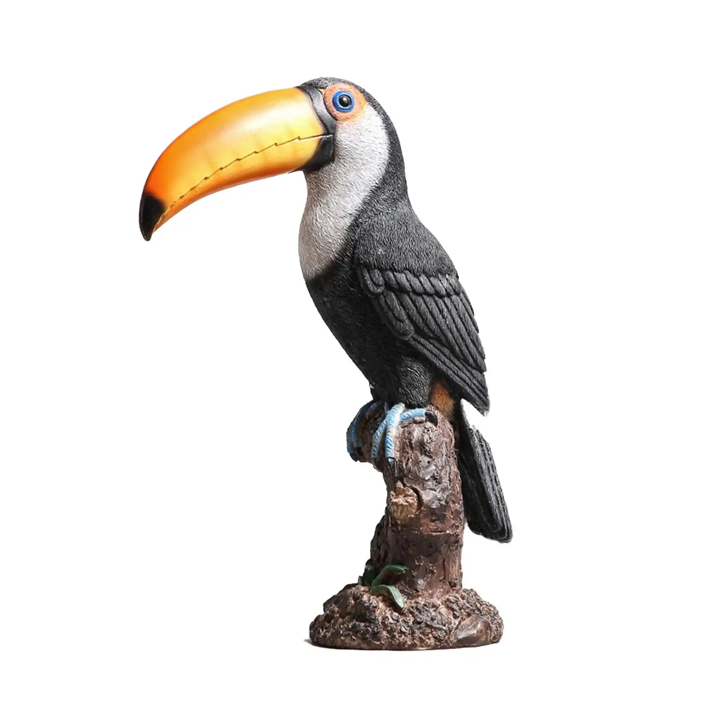 Toucan on Stump Statue Resin Ornament Lovely Hand Painted Waterproof Height 31cm Bird Model for Park Landscape Versatile