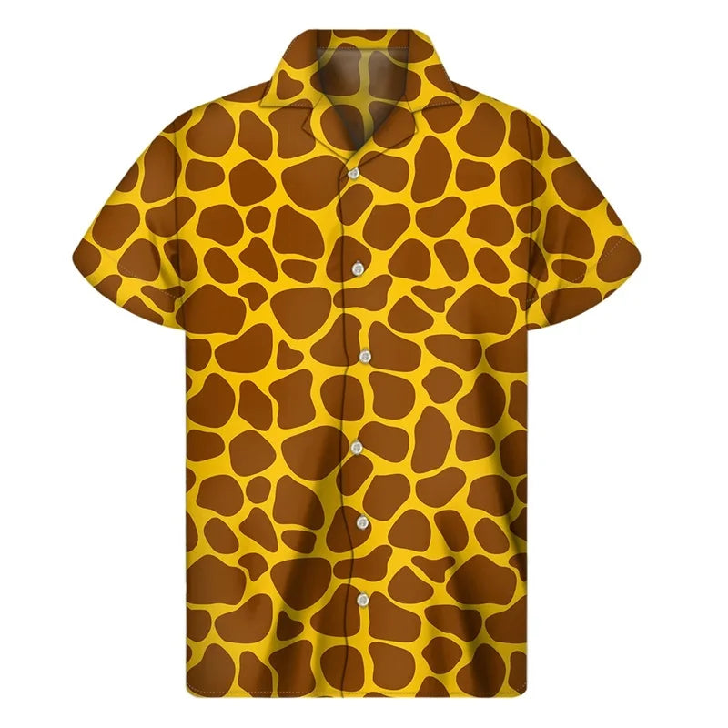 3D Printed Black And White Giraffe Pattern Hawaii Shirts Mens Short Sleeve Big Size Beach Shirts Funny Giraffe Party Blouse Tops