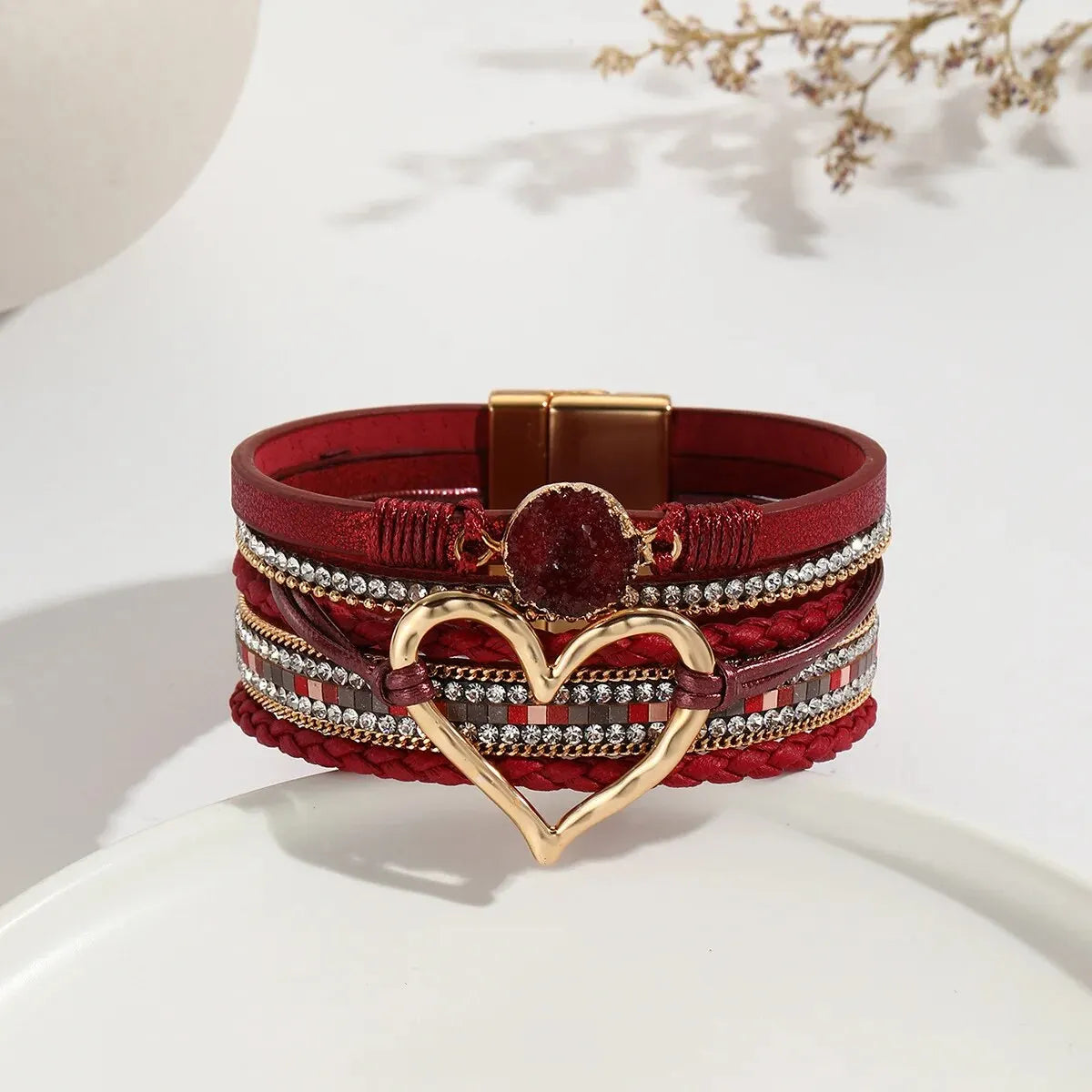 Love Heart New Metal Charm Leather Bracelets for Women Fashion Bohemian Rhinestone Resin Wrap Bracelet Bangle Couple Jewelry - Premium bracelet from Lizard Vigilante - Just $19.99! Shop now at Lizard Vigilante