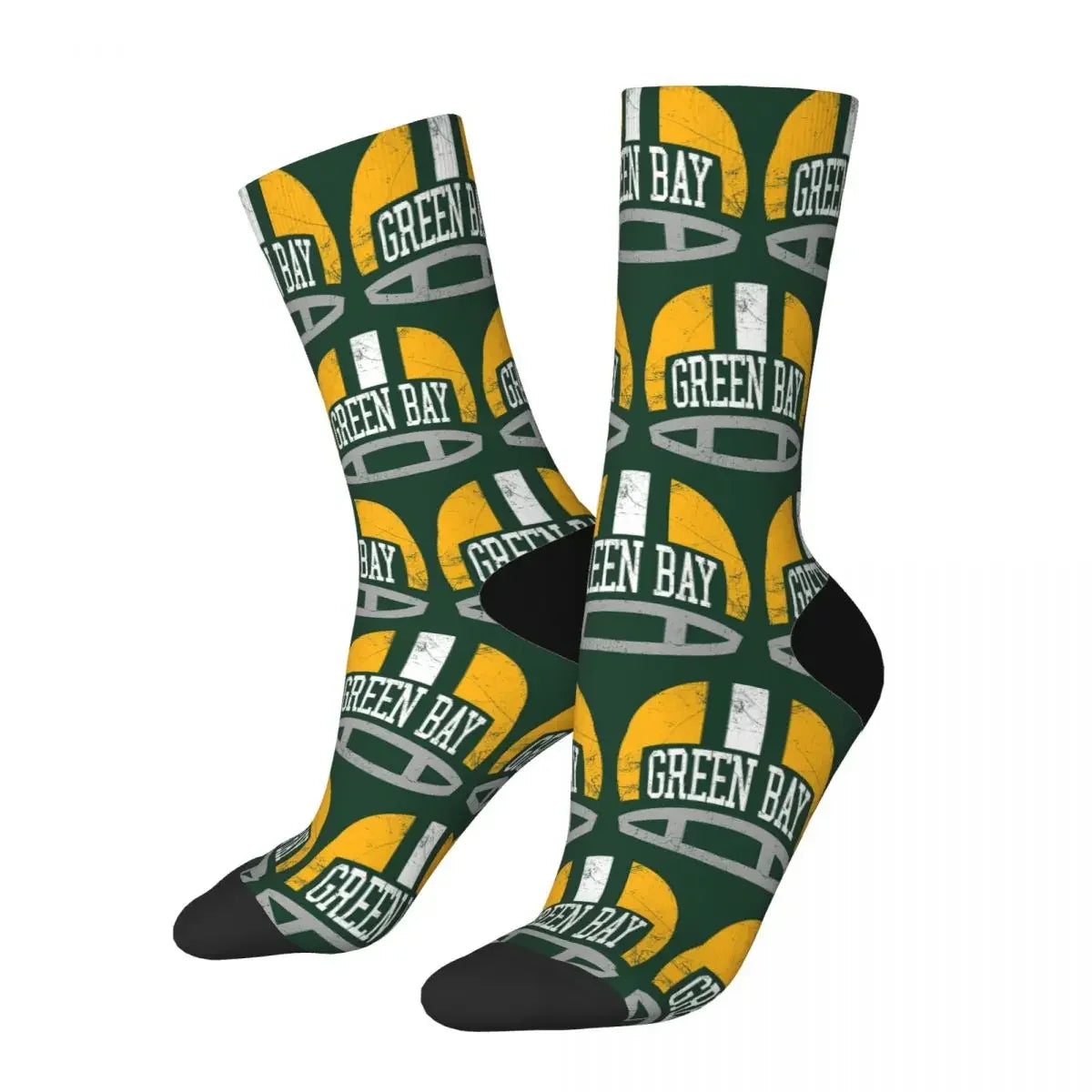 Green Bay Retro Helmet Socks: A Unique and Stylish Statement - Premium socks from Lizard Vigilante - Just $17.99! Shop now at Lizard Vigilante