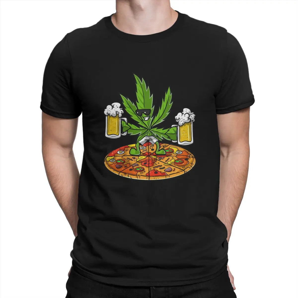 Pizza Lover Beer Party Weed 420 Smoking T-Shirt – Casual O-Neck Polyester T-Shirt for Men - Premium T-Shirt from Lizard Vigilante - Just $23.88! Shop now at Lizard Vigilante