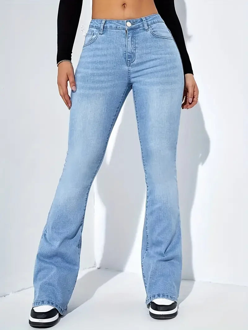Women's Flare Stretch Jeans Fashion Skinny Bell Bottom High Waist Gray Denim Pants Lady Classic Y2K Punk Long Trousers - Lizard Vigilante