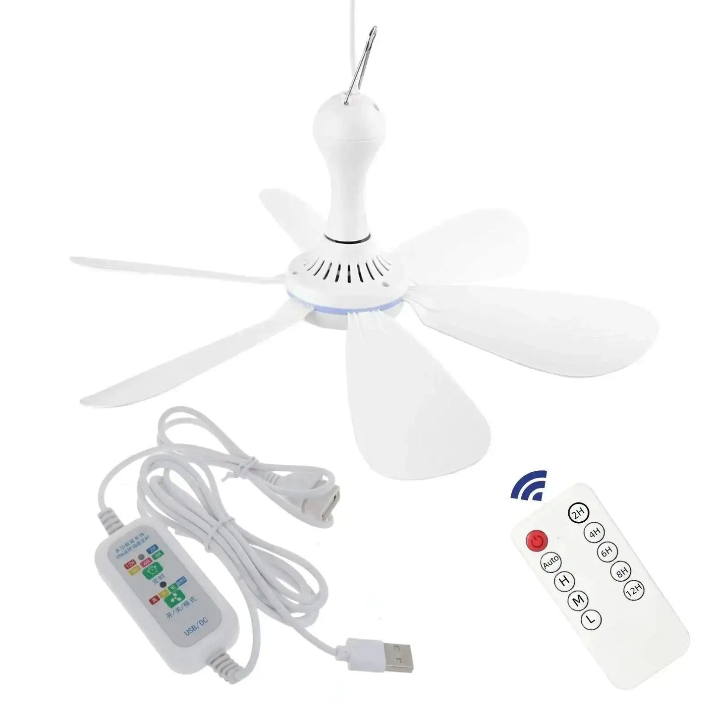 Silent 6 Leaves USB Powered Ceiling Canopy Fan with Remote Control Timing 4 Speed Hanging Fan for Camping Bed Dormitory Tent New