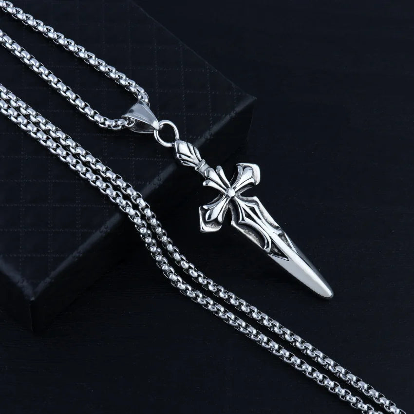 European and American Retro Cross Epee Necklace | Versatile Street Punk Hip-Hop Pendant for Men and Women - Premium necklace from Lizard Vigilante - Just $14.99! Shop now at Lizard Vigilante