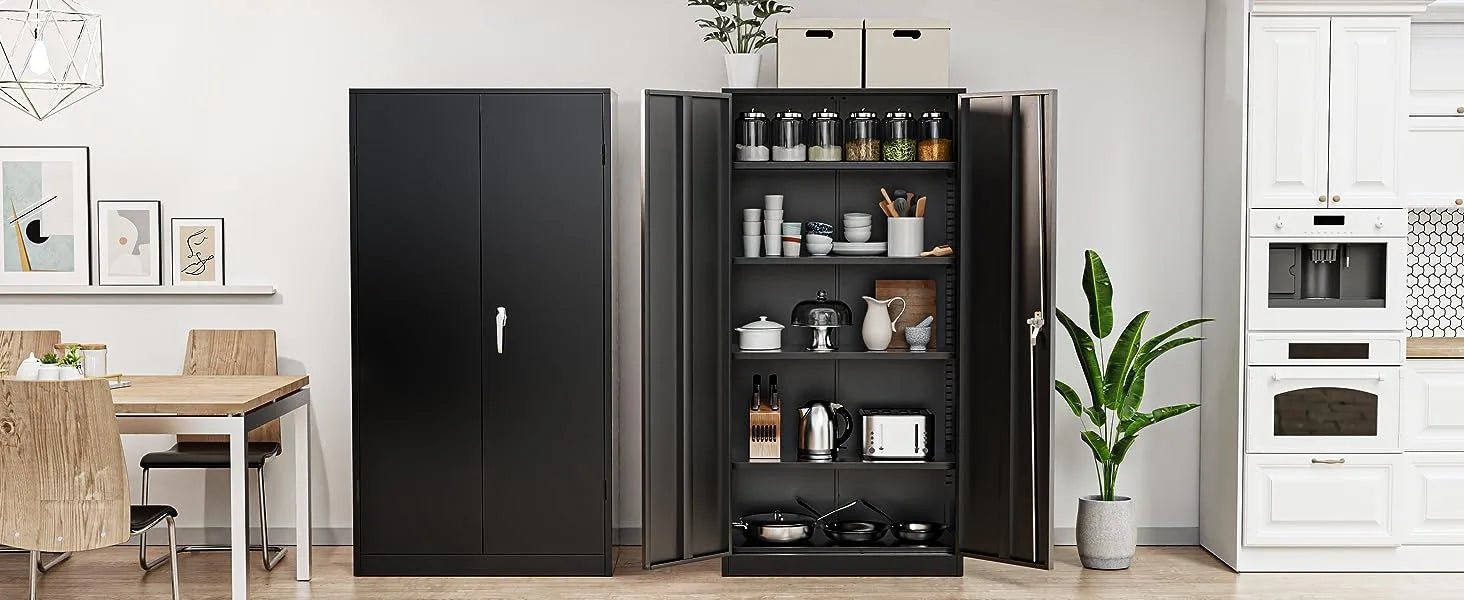 Metal Storage Cabinet, 72" Black Locking Storage Cabinets with Doors and 4 Shelves, Steel Lockable File Cabinet Metal Locker - Premium  from Lizard Vigilante - Just $227.99! Shop now at Lizard Vigilante