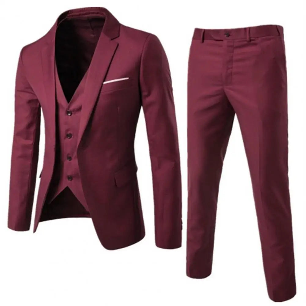 Men Three-piece Suit Men's Formal Business Style Slim Fit Wedding Suit Set with Silky Smooth Anti-wrinkle Fabric Turn-down - Premium  from Lizard Vigilante - Just $23.99! Shop now at Lizard Vigilante