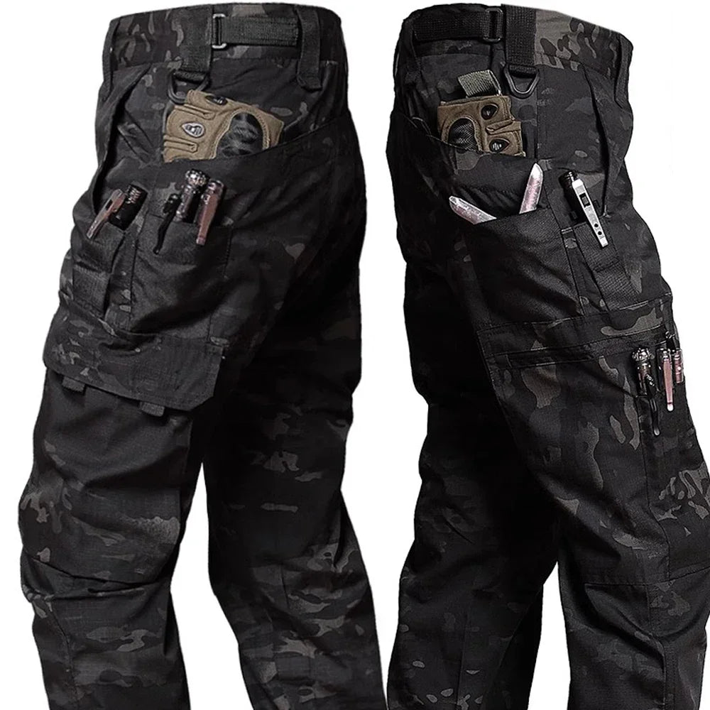 PAVEHAWK Black Camo Cargo Pants - Multi-Pocket Ripstop Waterproof Trousers for Men - Premium pants from Lizard Vigilante - Just $30.99! Shop now at Lizard Vigilante