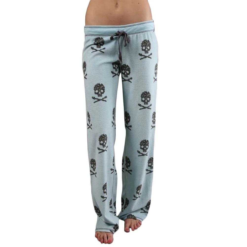 Summer Women Pants Palazzo High Waist Trousers Skull Printed Pajama At Home Casual Palazzo Leggings Trouser Wide Leg Long Pants - Lizard Vigilante