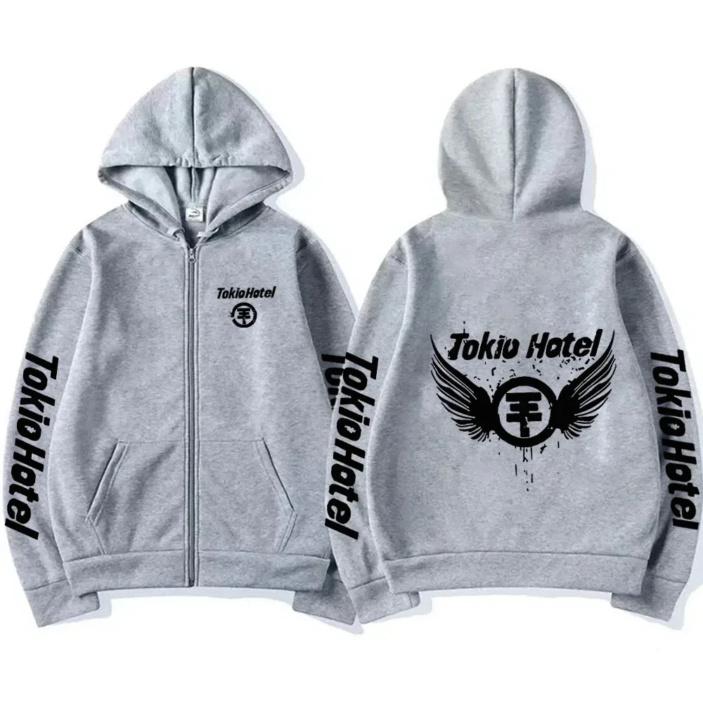 Tokio Hotel Hoodie – Unisex Harajuku Zip Up Jacket, Oversized Streetwear Sweatshirt, Fashionable Long Sleeve Zipper Hoodie for Men & Women - Premium T-shirt from Lizard Vigilante - Just $18.99! Shop now at Lizard Vigilante