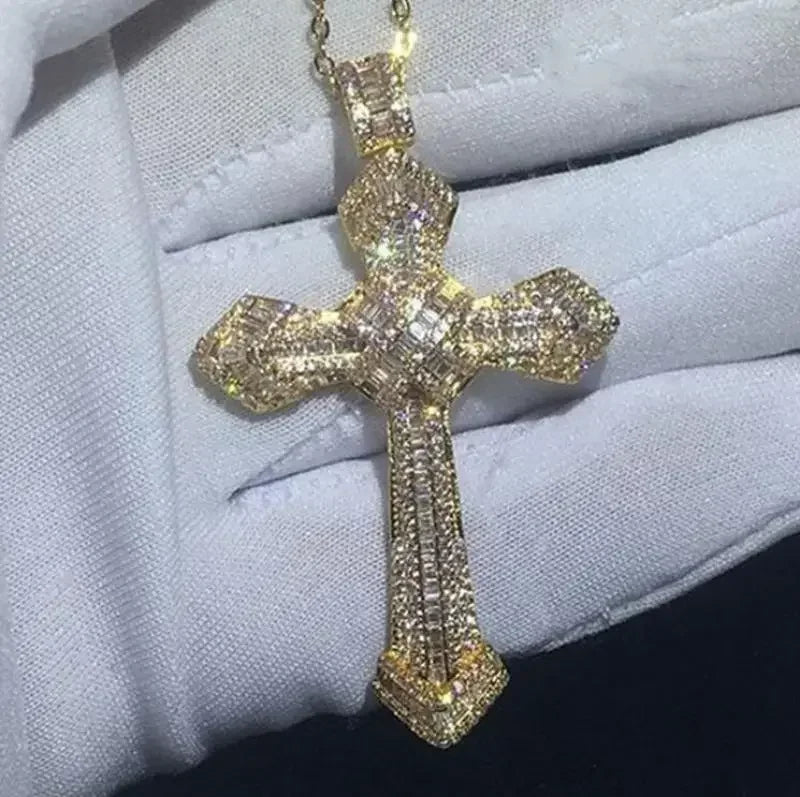 Exquisite Shining Crystal Cross Necklace Pendant Lucky Charming Fashion Jewelry Gift Unisex