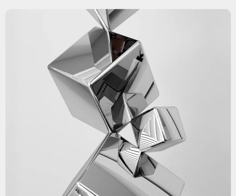 Stainless Steel Geometric Modeling Statues Modern Simple Luxury Living Room Entrance Hall Lobby Creative Sculptures Home Decor
