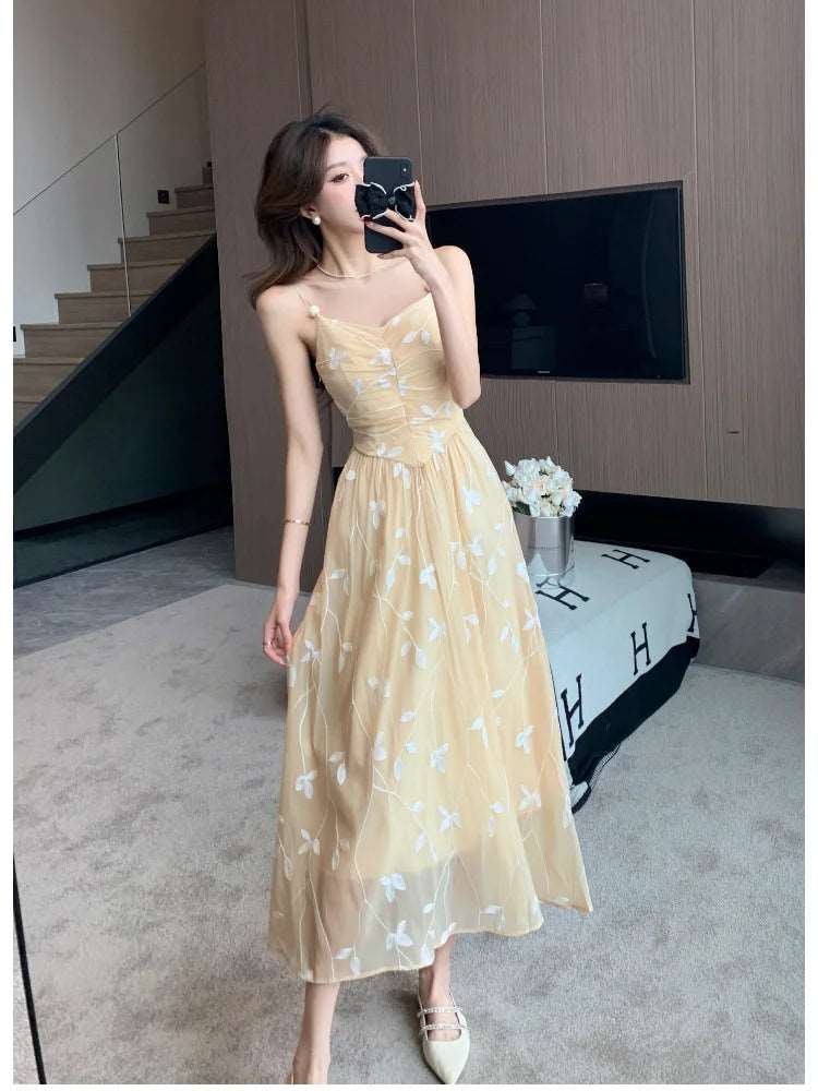 2024 Summer Ladies Elegant Prinrt Halter Mid-length Dress Backless Sleeveless Off Shoulder Dresses Female Party Club Vestidos - Premium  from Lizard Vigilante - Just $40.99! Shop now at Lizard Vigilante